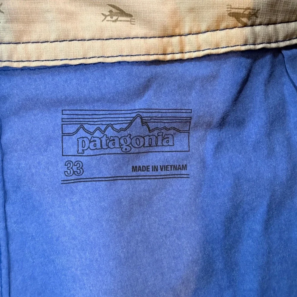 Patagonia Mens Board Shorts Swim Trunks 33 Blue Colorblock Logo Retro Surf Beach